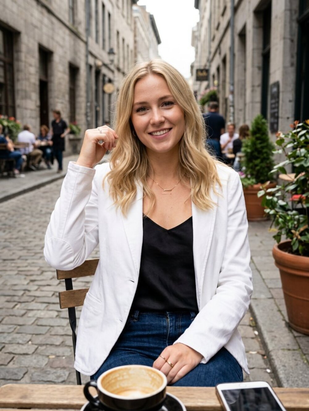 Made in Italy White Cotton Blazer Size L | Open Front | Vanilla srl